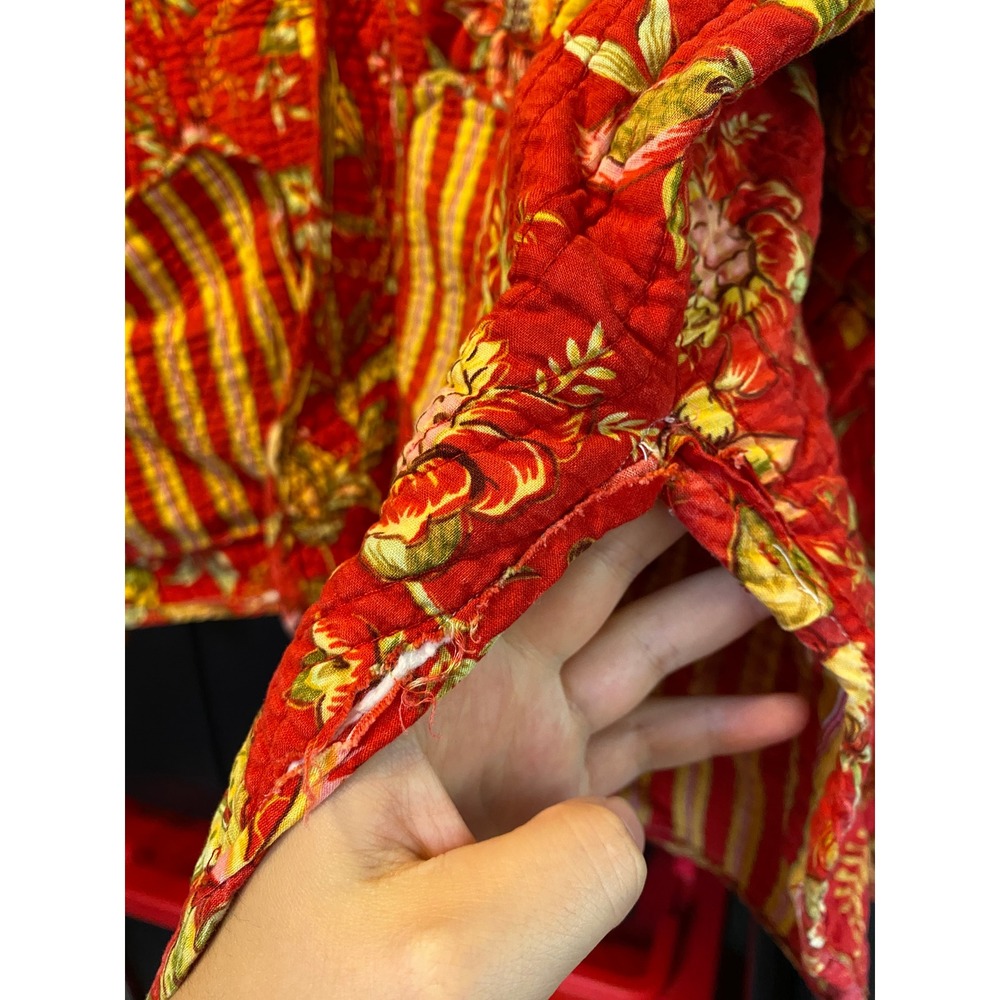 Quilted Jacket Floral Kantha Red Yellow Boho Oversized XL Handmade Cottage Fall - Picture 5 of 9